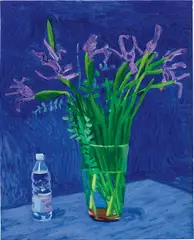 Iris with Evian Bottle by David Hockney, 1996, oil on canvas, sold May 2019