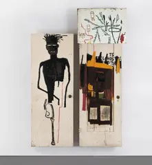 Jean-Michel Basquiat, Self Portrait, 1983, oil, acrylic, oilstick, graphite and pen on paper collage on wood with metal attachments, in 2 parts