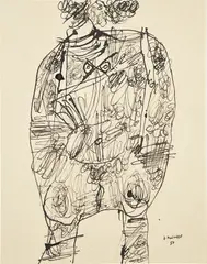 Corps de dame by Jean Dubuffet, 1950, ink on paper laid on board, sold May 2019