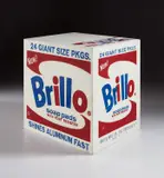 Brillo Soap Pads Box by Andy Warhol, 1964, silkscreen ink and house paint on plywood, wrapped in original plastic, sold May 2019