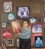 Fernando Botero, Portrait of Nadine Haim, 1977, oil and printed paper collage on canvas mounted on board