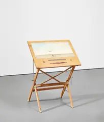 The Real Table by Saul Steinberg, 1972-1974, wood drafting table, steel and wood collage and oil, watercolor and pencil on paper, offered May 2019