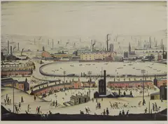 Untitled by L. S. Lowry, 'The Pond' offset lithograph in colours, sold Oct 2024