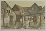 Valerie Thornton, Untitled, 'Farm Buildings at Vauracon' etching and aquatint in colours