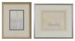 John R Miller, Untitled, watercolour over pencil 22 x 14.5cm and 20 x 23.5cm respectively (2)