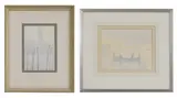 John R Miller, Untitled, watercolour over pencil 22 x 14.5cm and 20 x 23.5cm respectively (2)