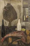 Raymond Guerrier, Fish and Bottles, oil on canvas