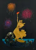 Erté, Statue of Liberty (Night), 1986, Screenprint in colors with metallic embossing on black paper