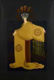 Erté, Fringe Cape; Tassel Gown, from American Millionaires, 1987, Screenprint in colors with metallic embossing on black wove paper
