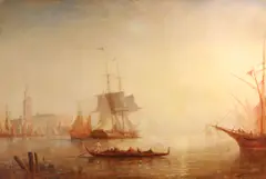Emmanuel Gallard-Lepinay, The Bacino di San Marco at sunset, oil on canvas
