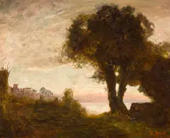 Paul-Albert Girard, Au soir près d'un lac, oil on canvas