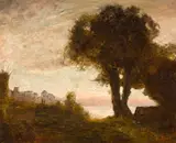 Paul-Albert Girard, Au soir près d'un lac, oil on canvas