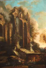 Salvator Rosa, Classical ruins with a figure and two horses; Classical ruins with two figures (a pair)