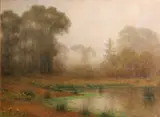 William Barr, Lily pond in the fog, oil on canvas