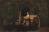 William Hahn, Feeding the turkeys, oil on canvas