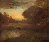 William Keith, Cattle watering, oil on canvas