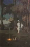 Perham Wilhelm Nahl, Young Arab by a fire, mixed media on board