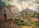 Pauline Palmer, Building boats, oil on board