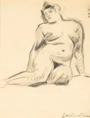 Othon Friesz, Female nude, conte crayon on paper laid on paperboard