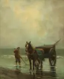 Bernard Blommers, The shrimp gatherers, watercolor on paper