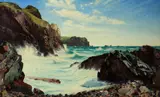 German School, A coastal scene with waves breaking on the rocks