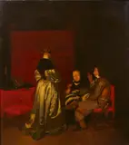 Dutch School, Figures conversing in an interior