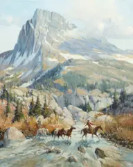 Joe Ferrara, Crossing a mountain stream, 1990, oil on canvas