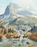 Joe Ferrara, Crossing a mountain stream, 1990, oil on canvas