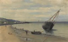 William A. Coulter, Bringing in the catch at low tide, oil on canvas