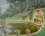 Elmer Grey, Garden with a fountain, 1944, oil on canvas
