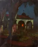 William Barr, San Juan Capistrano Mission by Moonlight, oil on canvas