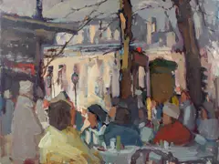 Si Chen Yuan, Cafe scene, oil on canvas
