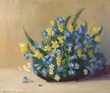 Kathryn W. Leighton, Still life with blue and yellow flowers