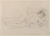Femme nue coucheé (tournée à droite), 2e planche (D.; S. 14), c. 1906/later by Pierre-Auguste Renoir, Etching on laid paper, a posthumous impression, sold Sep 2012