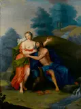 French School, Two figures in a landscape, oil on canvas