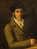 French School, A portrait of a gentleman holding a drawing tool, oil on canvas
