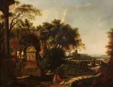 Travelers in an extensive landscape by Italian School, oil on canvas, offered Aug 2012