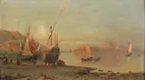 Alessandro La Volpe, Fishing boats on the Italian coast, oil on panel