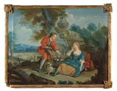 French School, The courtship; together with another painting of a similar subject  (a pair)