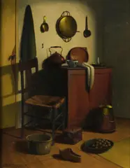 Adriaan Timmers, A kitchen interior, oil on canvas