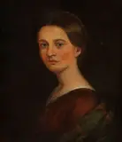 English School, A portrait of a lady, shoulder-length, in a red dress and plaid shawl