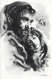 Sandu Liberman, Portrait of man and young girl, pencil, ink and wash on paper