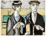 Lucio Ranucci, Portrait of an elderly couple, ink, watercolor, gouache, pencil, newspaper collage on paper
