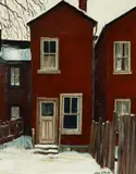John Kasyn, Two views: End of Bright Alley and Old House on Grange Ave., oil on masonite and watercolour on paper