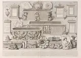 Giovanni Battista Piranesi, A. Cippi di marmo, trovati sul Pavimento della Camera..., pl. XXVIII, from Le Antichità Romane; Vue desrestes dela Delle du Temple de Neptune, pl. XV, from Différentes vues...de Pesto (WE. 443; 732; F. 310; 597; C. 140; 676), 1756; 1778, Engravings on laid paper