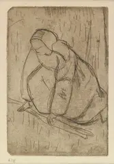 Armand Seguin, Jeune femme coucheé; Nue avec chignon; Femme en coiffe, de dos; Femme assise; La Glaneuse (D.A.C. 19; 21; 50; 57; 60), c. 1893 (2); 1893-94 (3), Etchings, roulette, and open-bite on wove paper, 3 with partial 'Arches' watermark