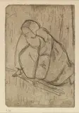 Armand Seguin, Jeune femme coucheé; Nue avec chignon; Femme en coiffe, de dos; Femme assise; La Glaneuse (D.A.C. 19; 21; 50; 57; 60), c. 1893 (2); 1893-94 (3), Etchings, roulette, and open-bite on wove paper, 3 with partial 'Arches' watermark
