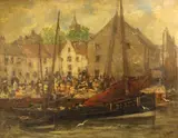 Dutch School, A busy quayside scene