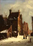 Adrianus Eversen, A Dutch street in the snow, oil on panel