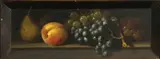 Giuseppe Falchetti, A still life with grapes and other fruit; A still life with peaches, plums and a book (a pair), first, oil on metal; second, oil on panel